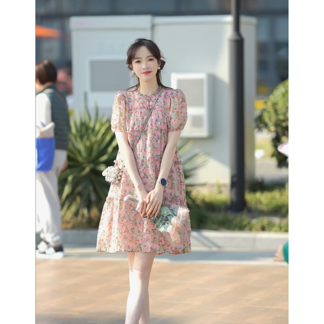 【甜茶】新款法式复古气质连衣裙夏季碎花裙X067