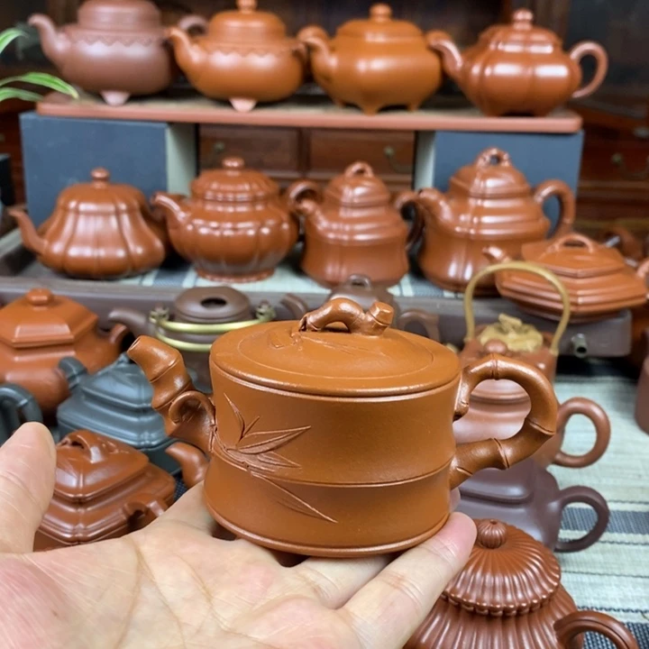 茶壶紫砂竹节130cc原矿赵庄朱泥特价