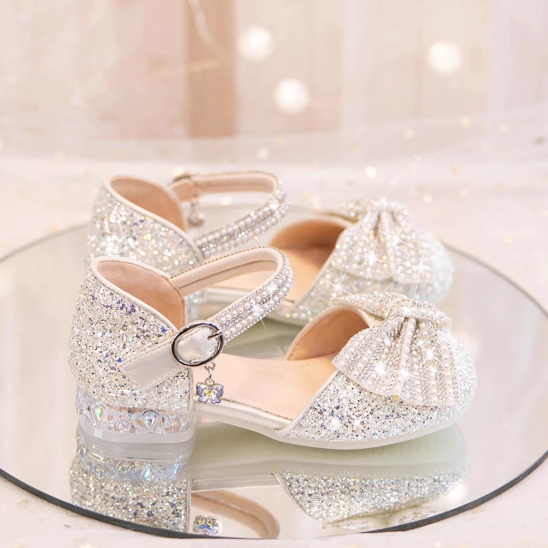 女童包头凉鞋2025夏季新款儿童高跟鞋爱莎水晶演出单鞋女孩礼服鞋