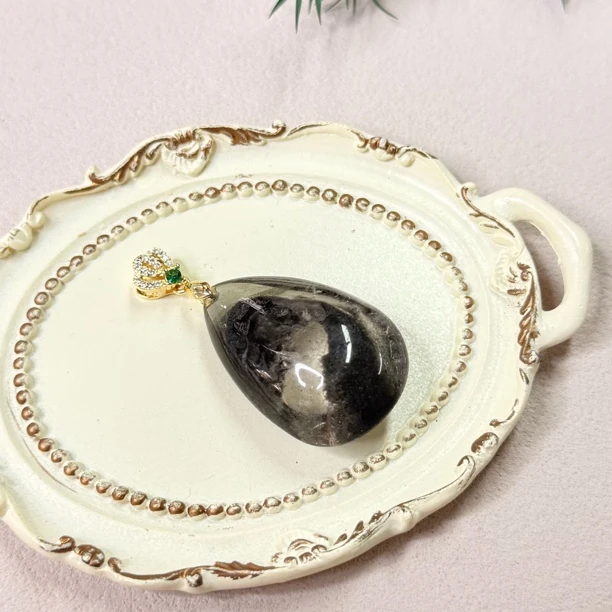 【六六中古】天然幽灵水晶水滴吊坠ew2255带皮绳