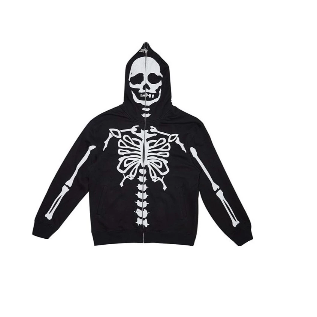 DMC FW22 骷髅蝴蝶印花拉链连帽外套卫衣 LSKUHD