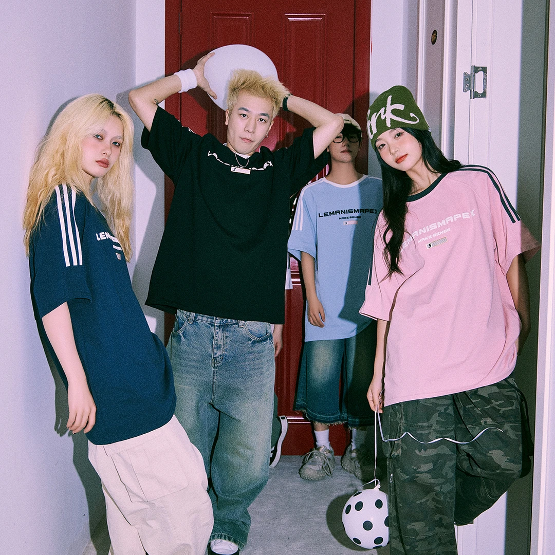 Lemanism明星同款260g重磅美式复古三条杠纯棉体恤衫