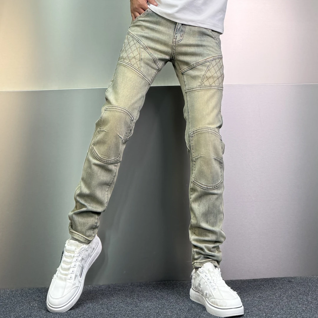 【修身小脚裤】美式复古男士长裤潮牛仔裤喷马骝做旧拉链修身小脚