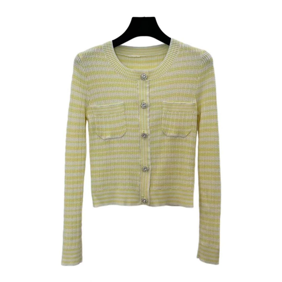 《猪猪出品》秋装上新针织黄色条纹长袖针织开衫189