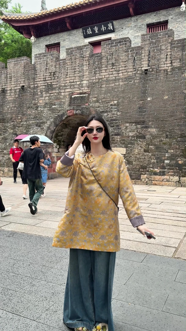 「中秋长衫」中国风圆领斜襟休闲上衣中式民族风网红宽松日常提花