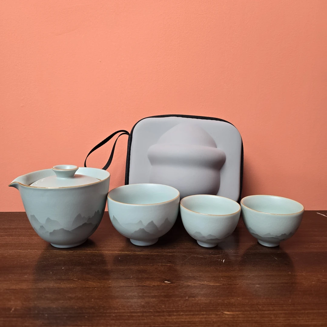 AA090天青山水墨画一壶三杯ZF