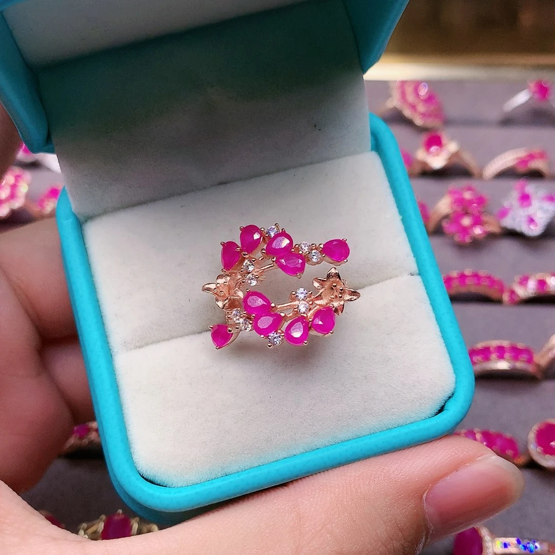 红宝石戒指银S925镶嵌