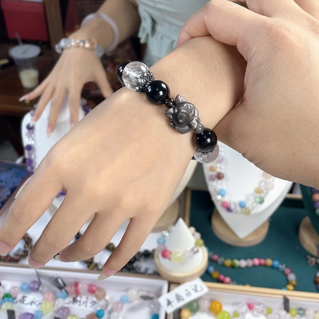 水晶手链银S925镀金镶嵌