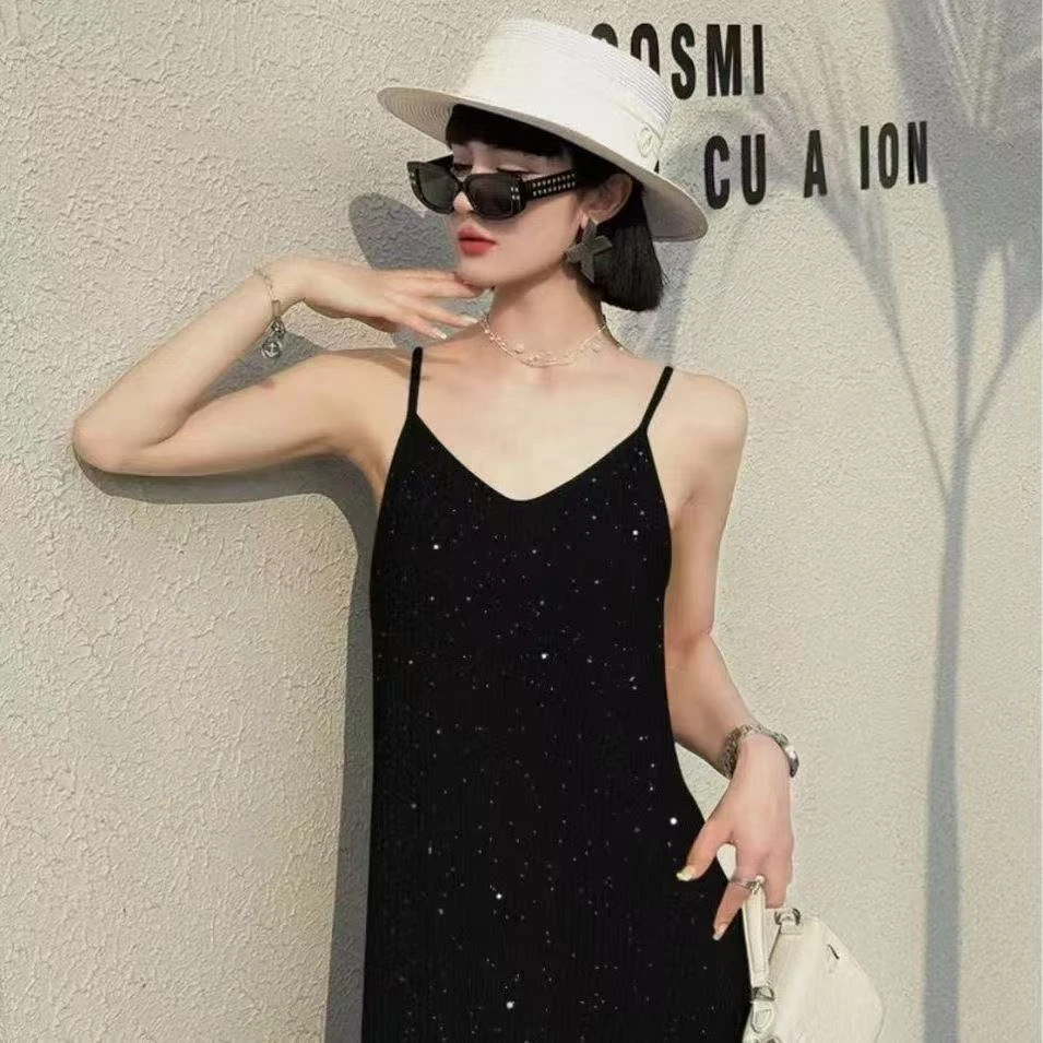 夏季气质显瘦遮肉吊带连衣裙宽松百搭无袖中长款女款