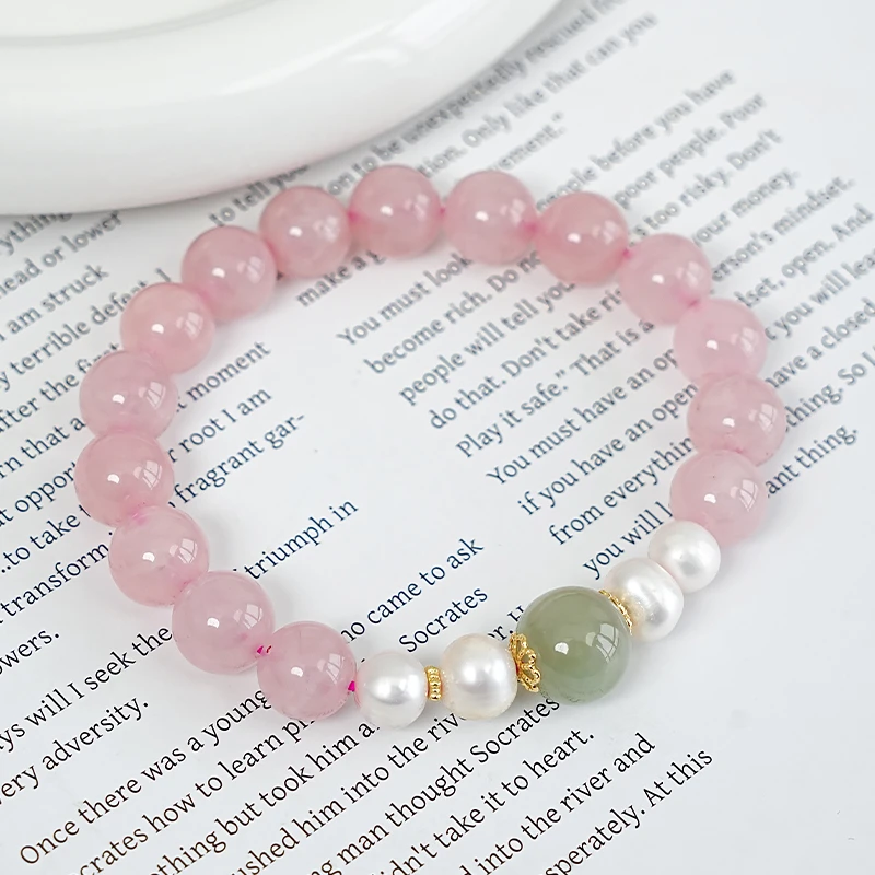 新品原创设计天然粉水晶淡水珍珠和田玉手串手链多样性发一-8492