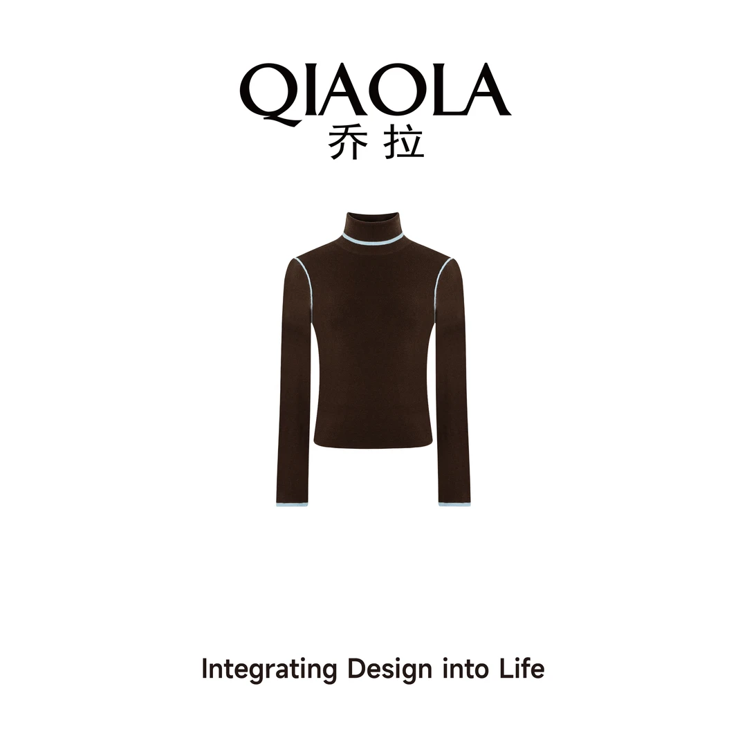 QIAOLA/乔拉【缪系奢咖】秋冬羊毛混纺立领撞色百搭保暖打底衫预售