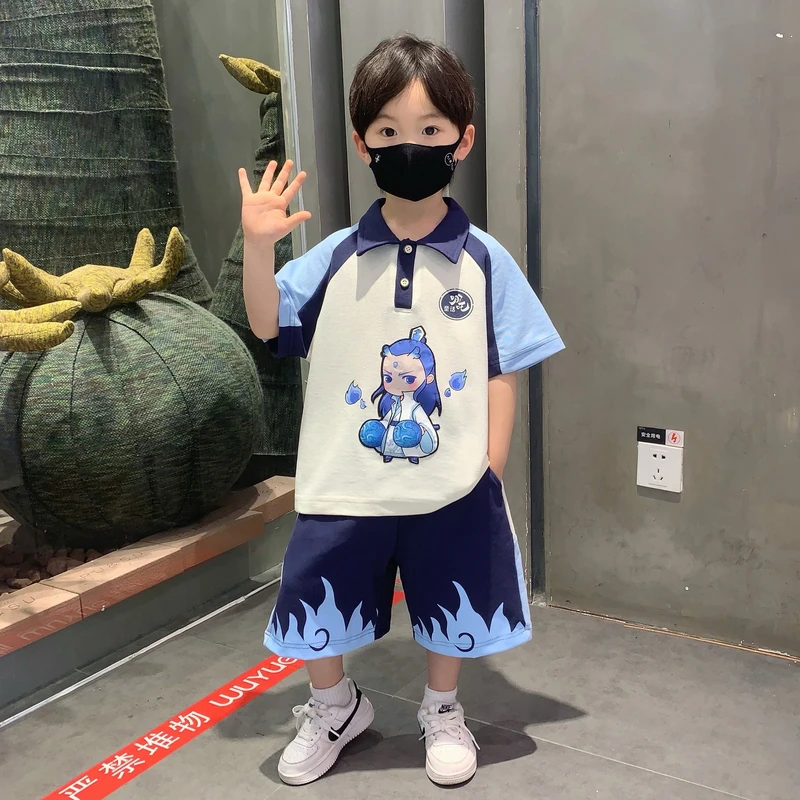 哪吒儿童衣服2025新款男童夏套装男孩夏天潮酷POLO衫宝宝短袖服装