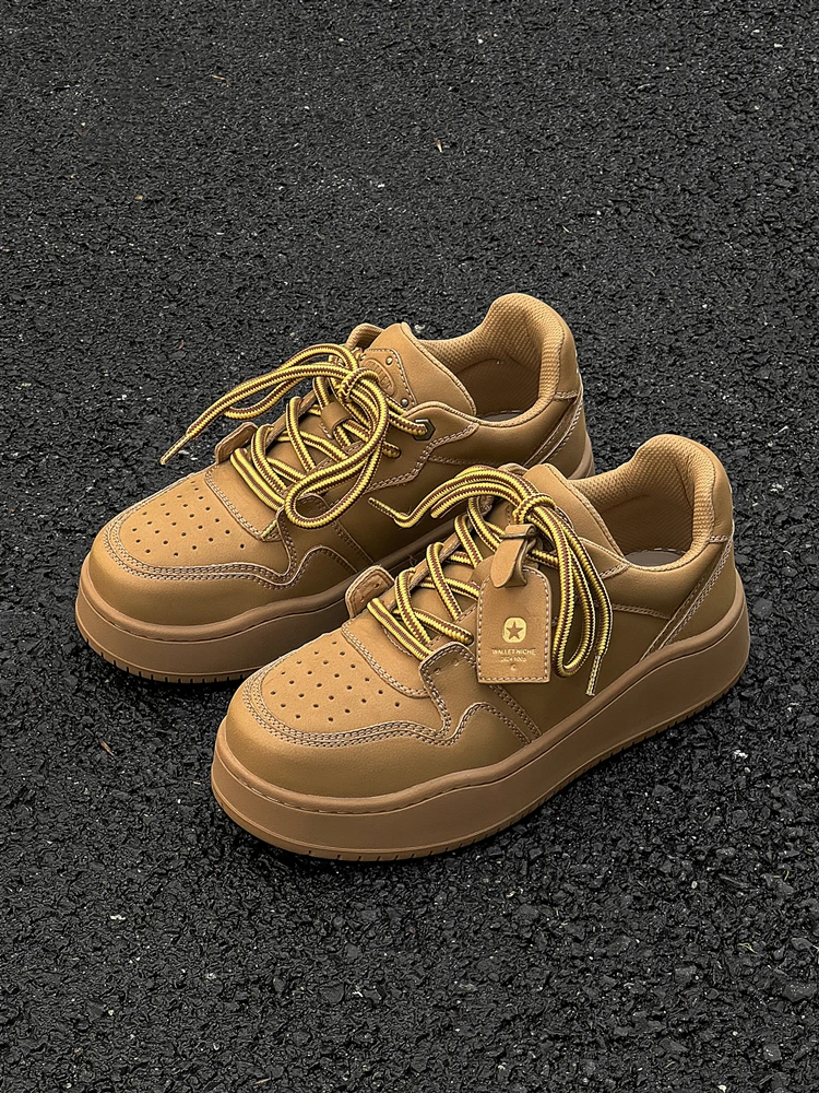 复古美拉德男鞋厚底百搭潮鞋小众设计感运动休闲鞋情侣小麦色板鞋