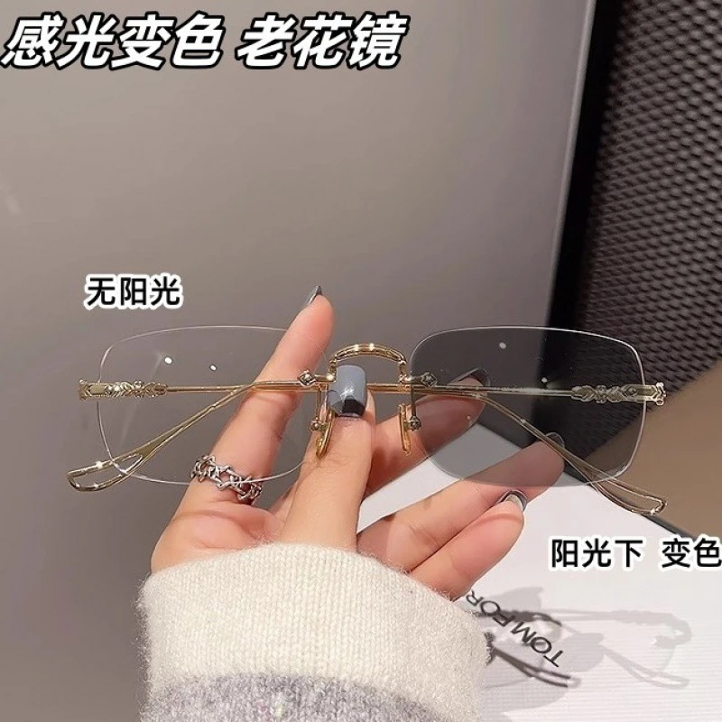 a1】感光变色防蓝光老花眼镜无切边款光镜网红直播款老人眼镜成品