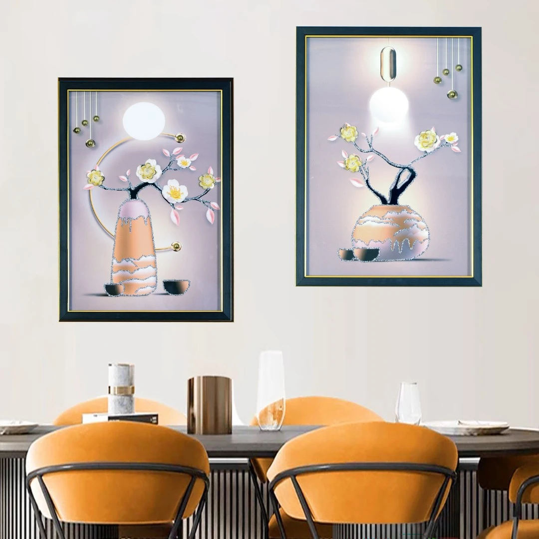 L22现代轻奢餐厅装饰画饭厅挂画简约创意组合画客厅壁画花开富贵