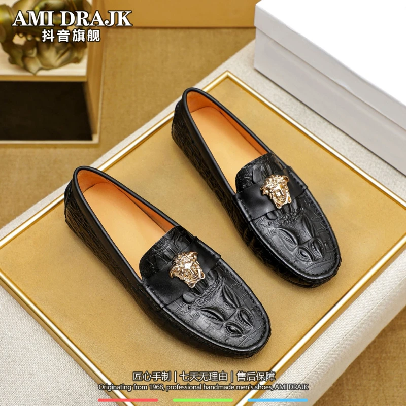 AMI DRAJK欧洲站新款豆豆鞋2025时尚潮流美人头男鞋男士真皮百搭