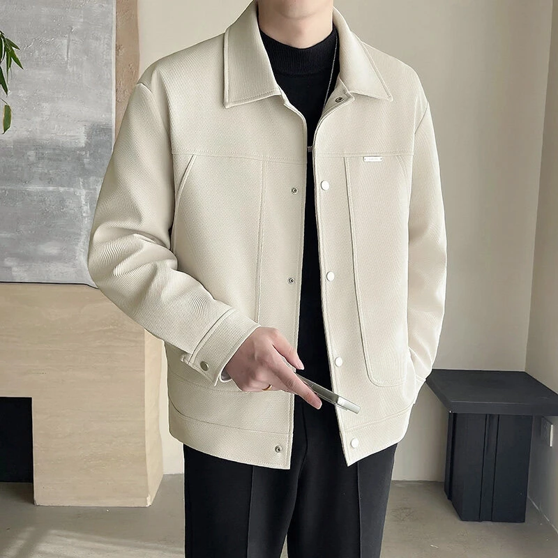 【2025新款】轻奢极简纯色简约百搭翻领夹克外套107