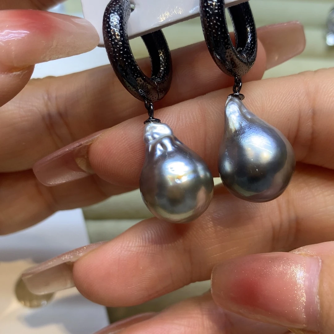 银S925镶嵌耳饰海水珍珠