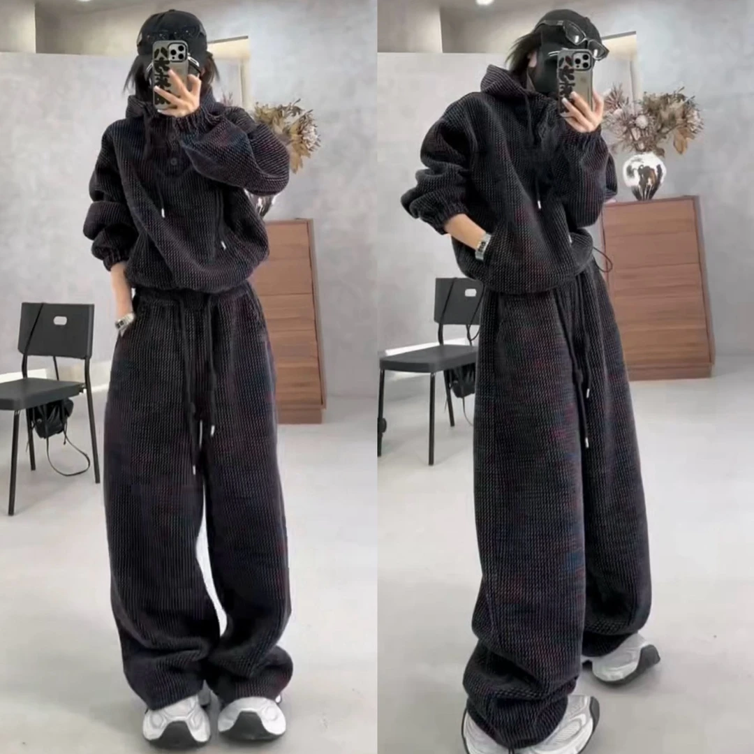2025新款冬加厚女装洋气时髦气质连帽宽松百搭休闲两件套套装