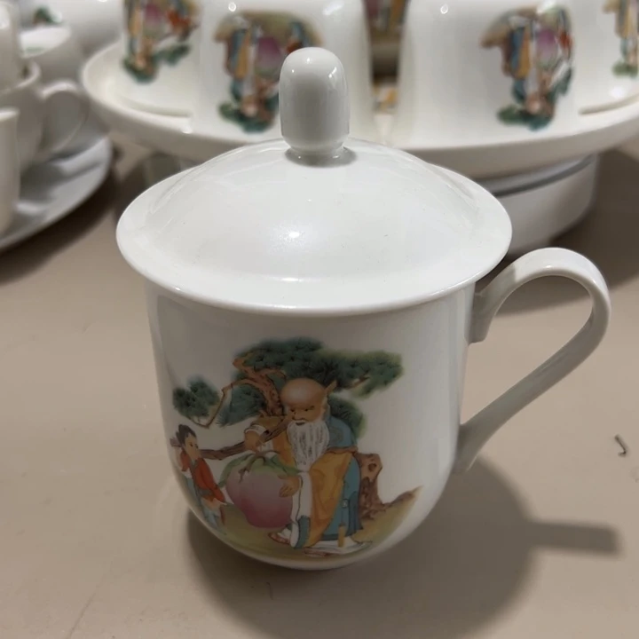 瓷片陶瓷制品寿星盖杯