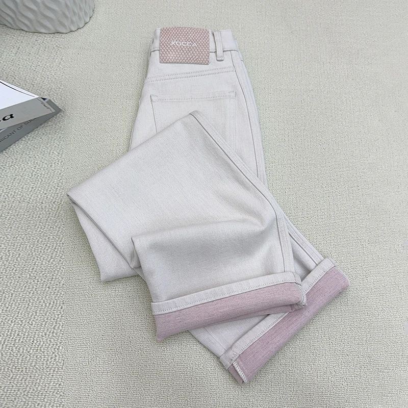 欧若风白桃粉高腰阔腿牛仔2025春季新款宽松显瘦百搭直筒裤潮