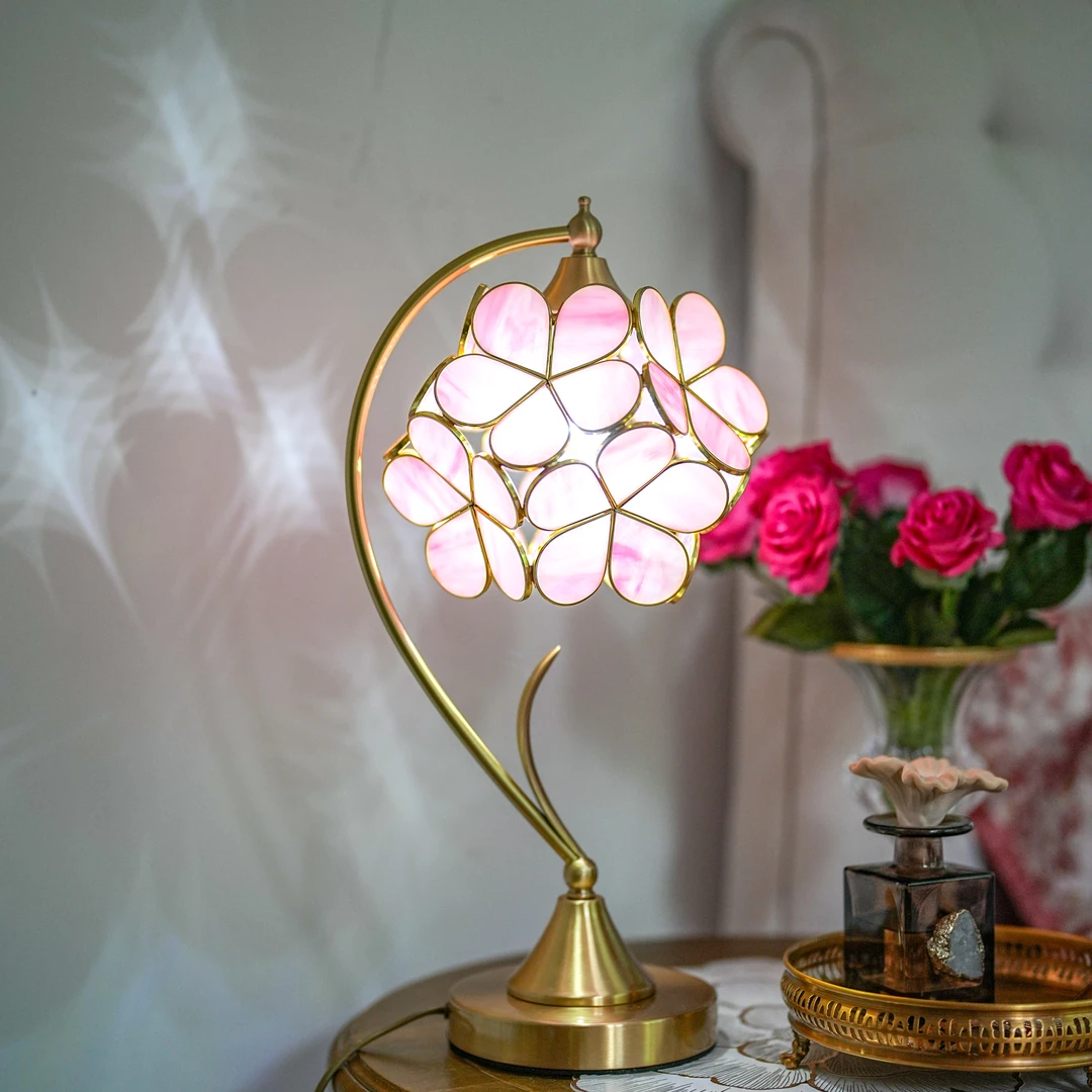 【奇居巍】全铜蒂凡尼粉色花瓣婚庆台灯书房灯具#MJT1590