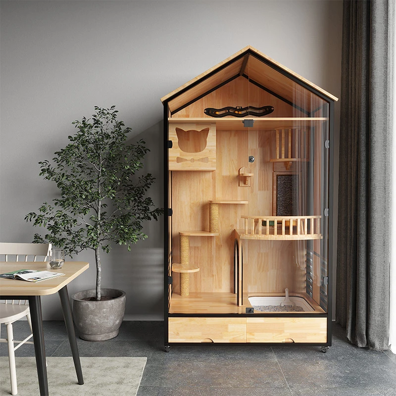 喵赞猫房屋猫笼别墅三层实木大型豪华家用猫舍笼子猫咖猫柜子定制