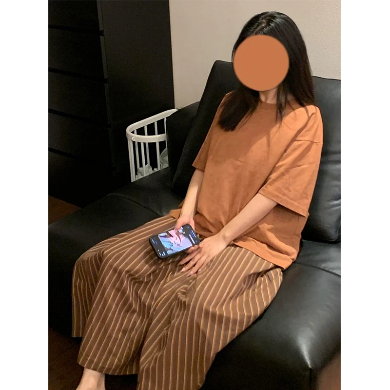 【DMXJ大梦想家】日系简约休闲睡衣女夏季爆款条纹家居服套装可外穿