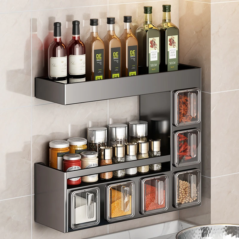 厨房调料置物架免打孔壁挂多功能调味品组合套装调料盒罐厨房家用