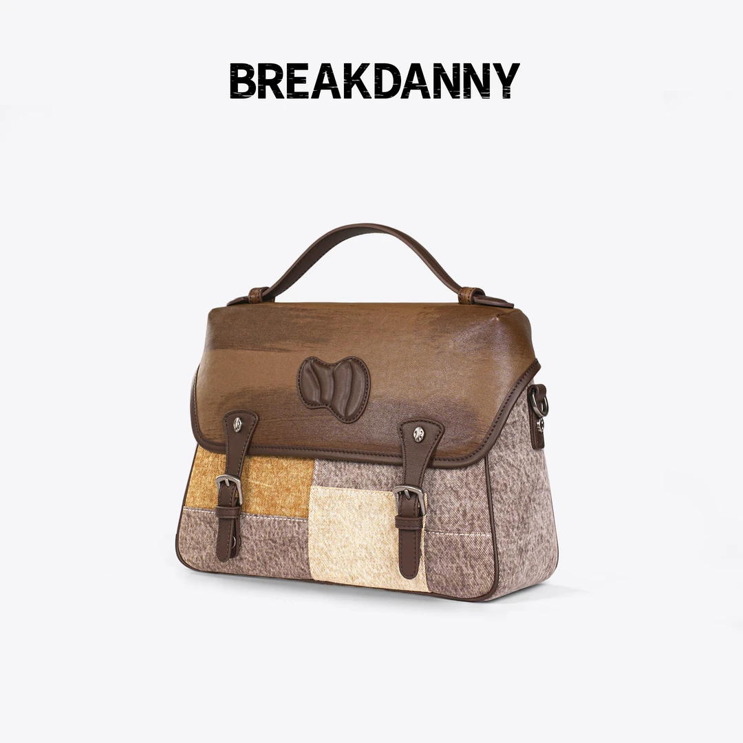 BREAKDANNY打破丹宁咖啡系列·牛皮美式双肩邮差包复古风