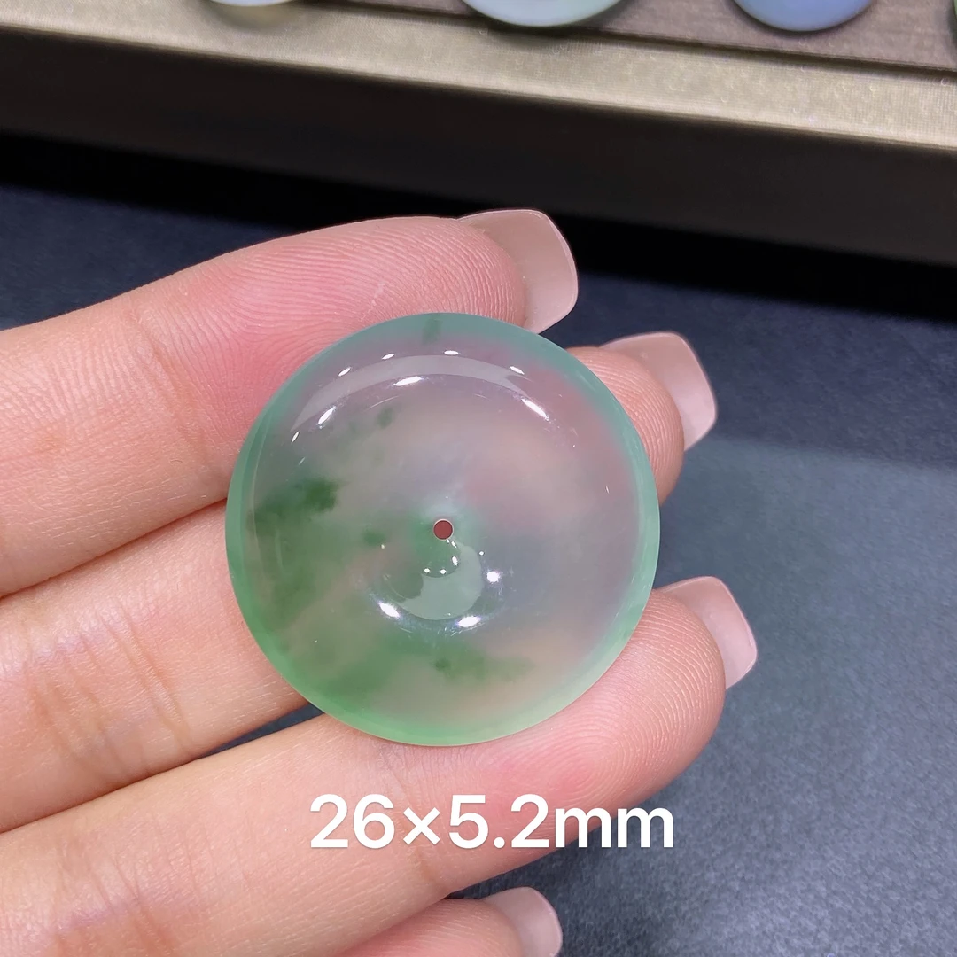 缅甸天然A货翡翠 老坑高冰种灵动飘花平安扣吊坠 玉质细腻 k002
