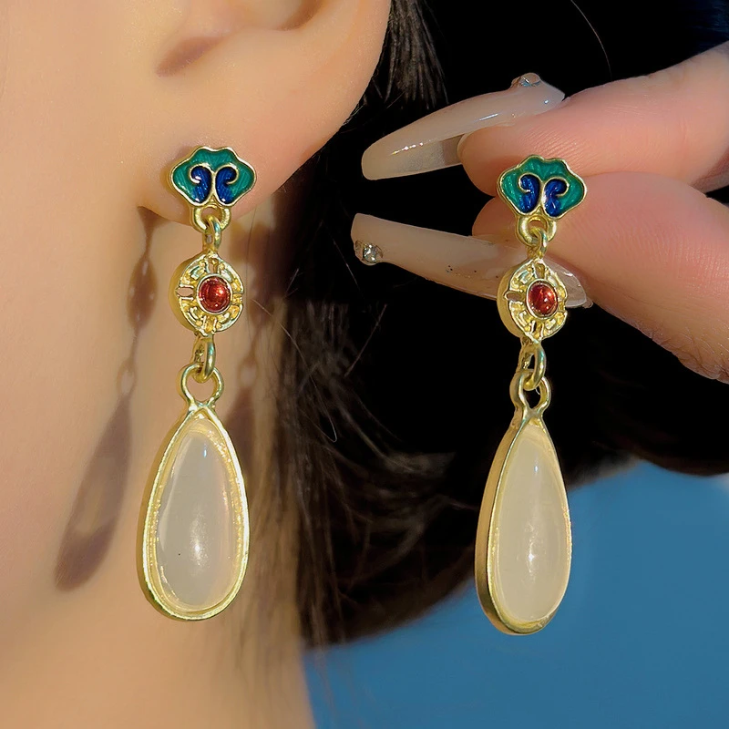 铜合金耳饰 简约镶钻流苏新中式复古轻奢小众设计感耳钉