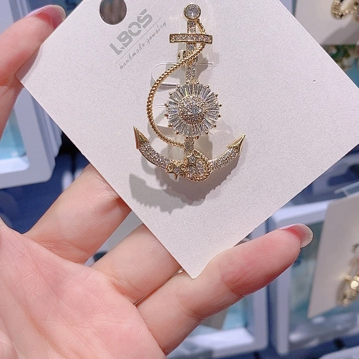 锆石铜合金船锚胸针