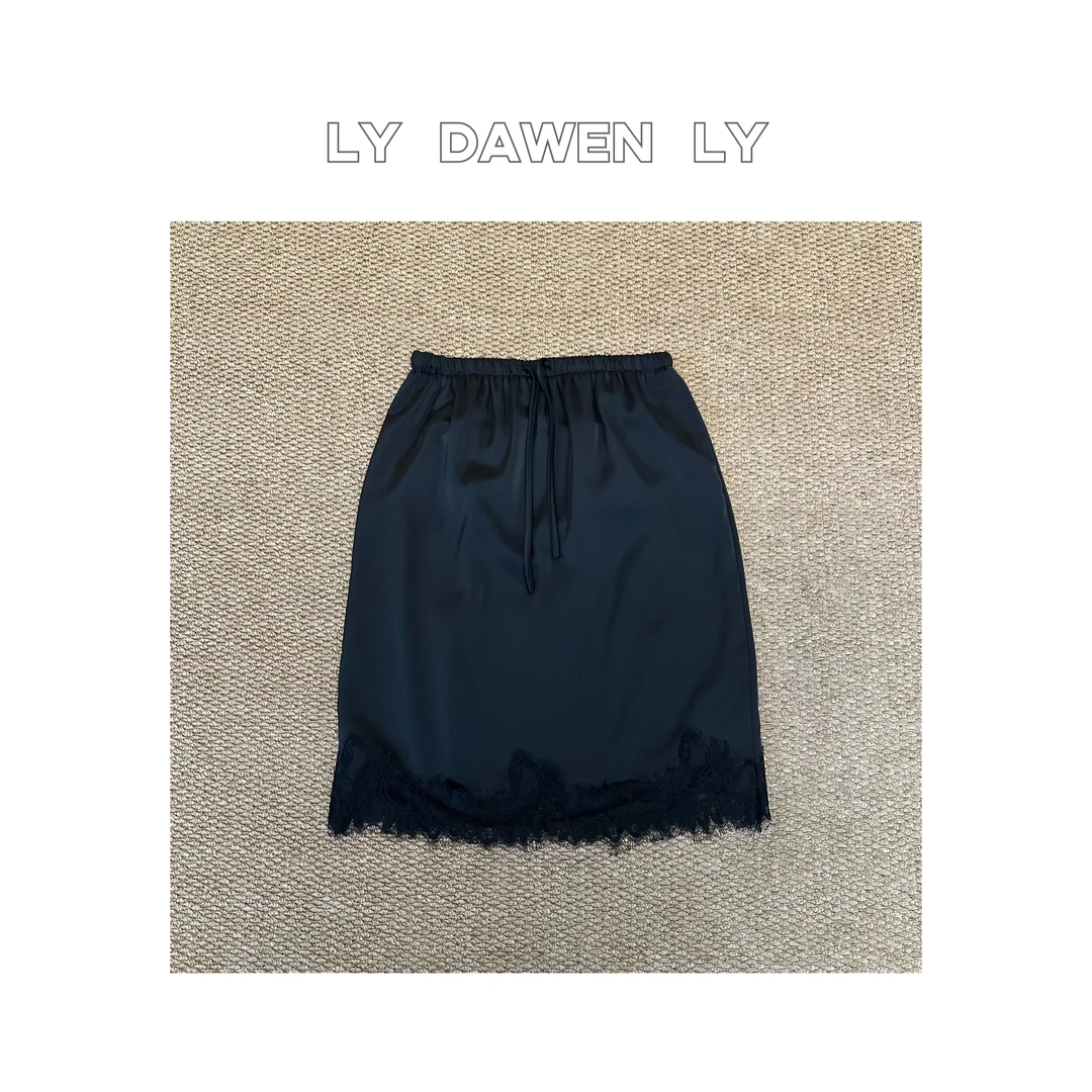 DAWEN  | 早春 法式蕾丝拼接显瘦百搭磨毛半身裙 N496#