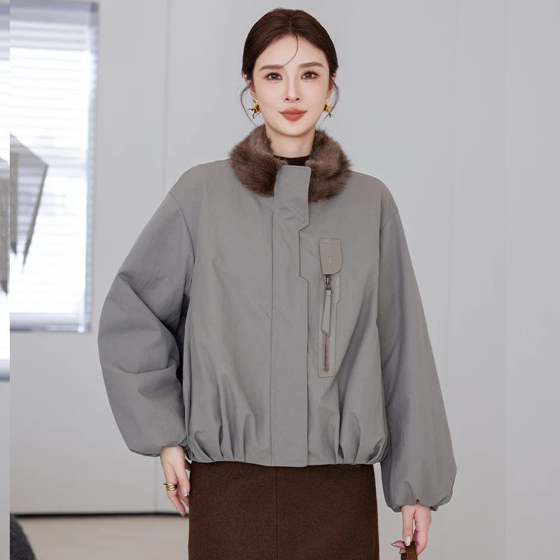 两面穿兔毛皮毛一体拼接青根貂派克服皮草外套女短款立领洋气夹克