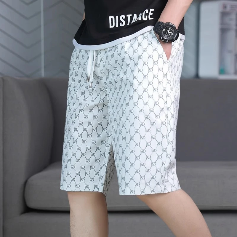 轻奢时尚潮流短裤男夏季薄款男士潮牌休闲外穿满印花直筒五分裤