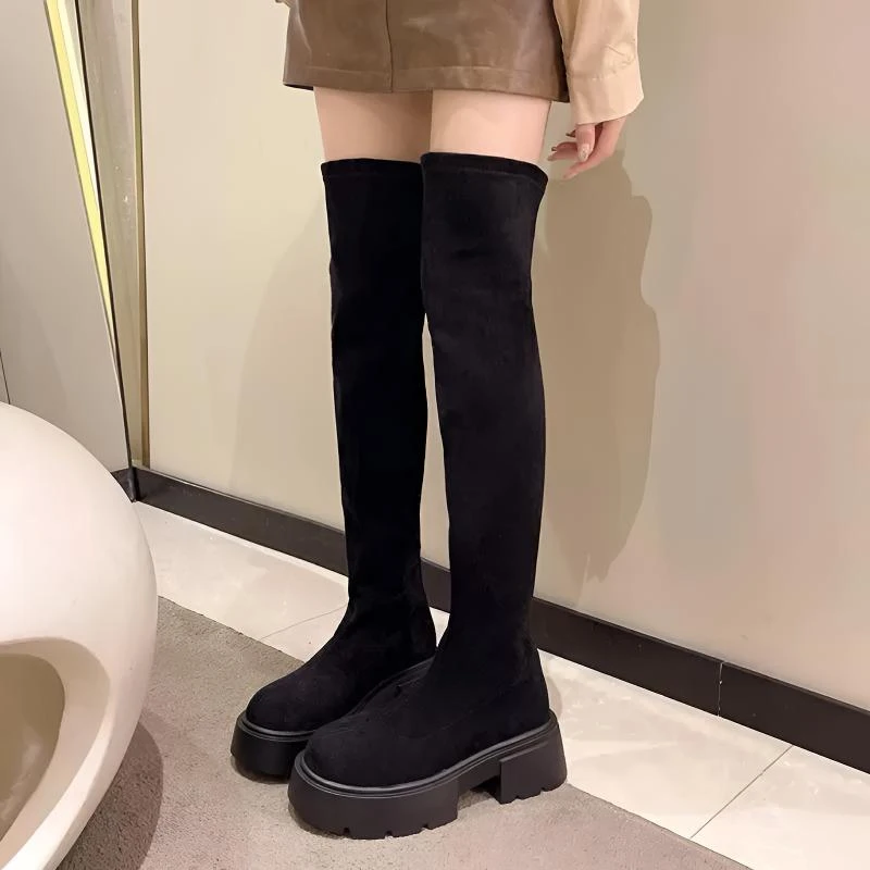 秋冬新品韩版小个子显瘦长筒靴厚底骑士高筒瘦瘦长靴 X 辣 8033