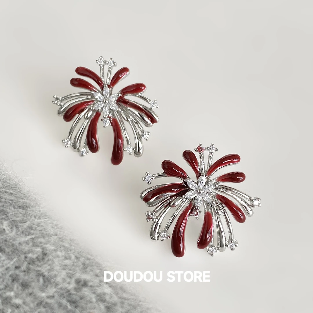 铜合金耳饰 k2573红色高级感时髦气质韩式时尚潮流设计女