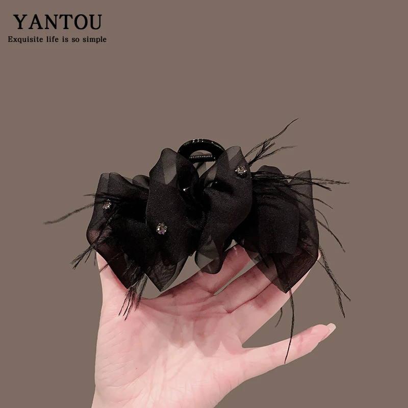 新品网纱云朵泡泡抓夹高级感气质中大号优雅发夹羽毛潮流发饰