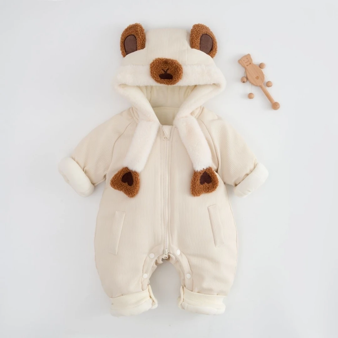 婴儿衣服宝宝连体衣幼儿哈衣爬服百天加绒夹棉加厚秋冬外出服小熊