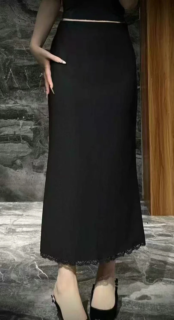 女人帮时尚风通勤风蕾丝半身裙半裙包臀裙中长款女士开叉气质