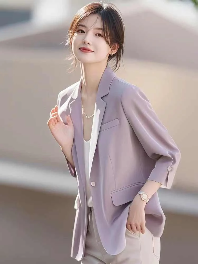紫色小香风西装外套女春秋新款2025时尚高级感休闲小众宽松上衣