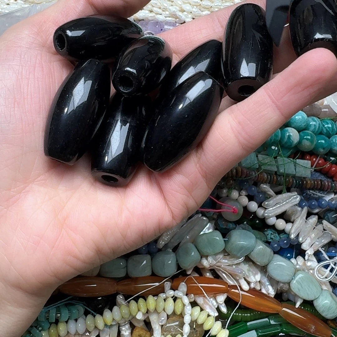 玛瑙/玉髓未镶嵌珠宝半成品4颗20x40m黑玛瑙天朱