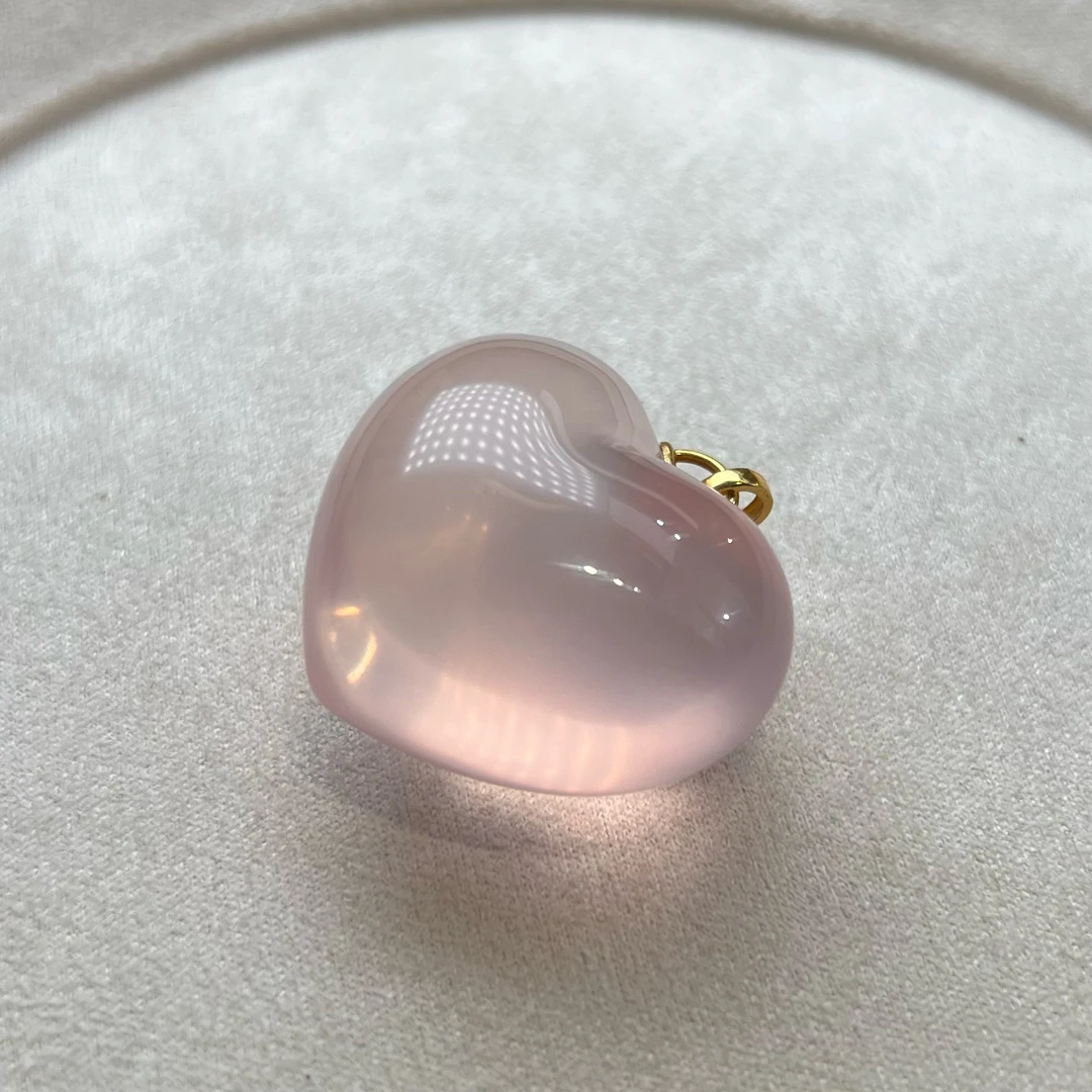 爱心粉水晶18k金镶嵌吊坠可爱冰透