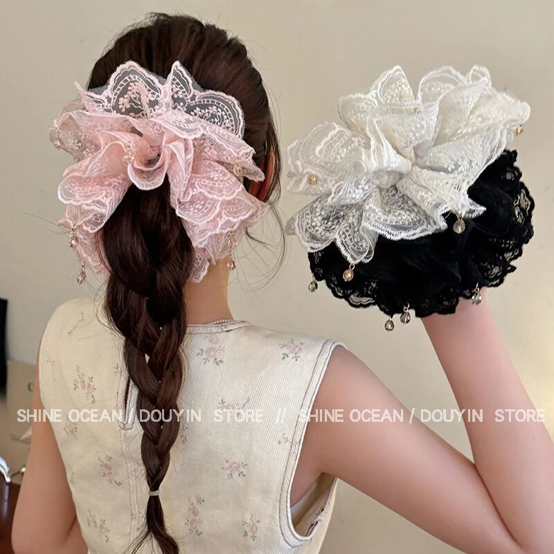 双海高级感法式浪漫蕾丝花边发圈精致优雅气质时尚甜美简约搭发饰