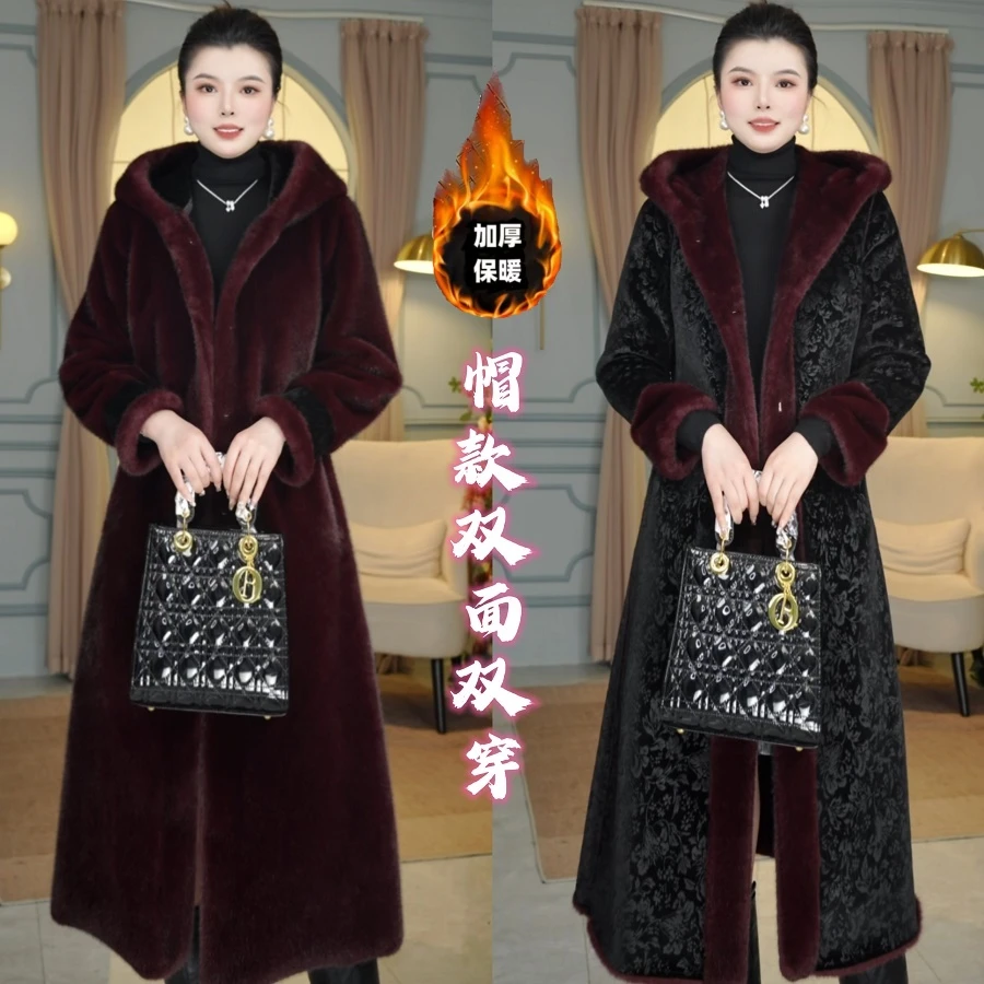 吉帝鸟新款连帽双面穿皮毛一体气质保暖冬季高档女士显瘦长款外套