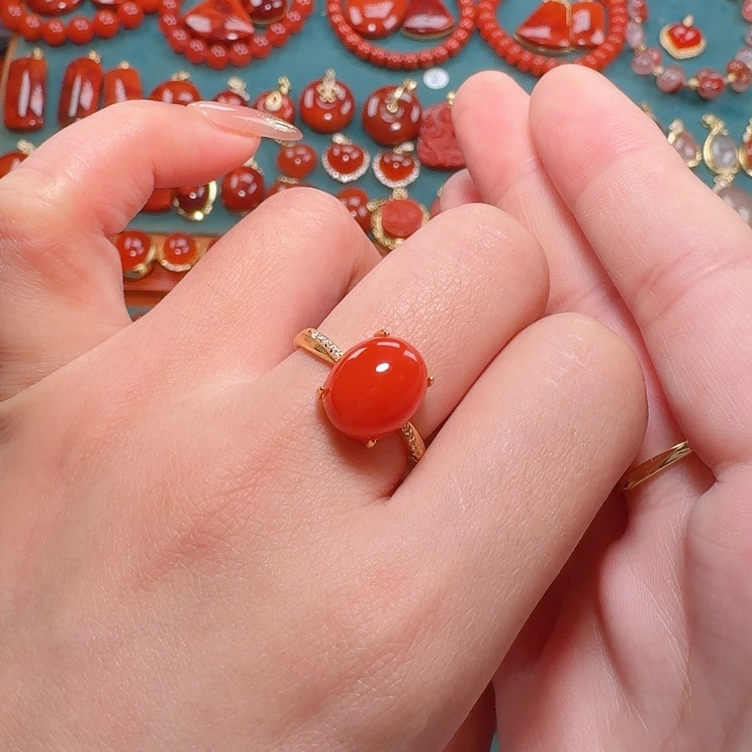南红玛瑙银S925镶嵌戒指
