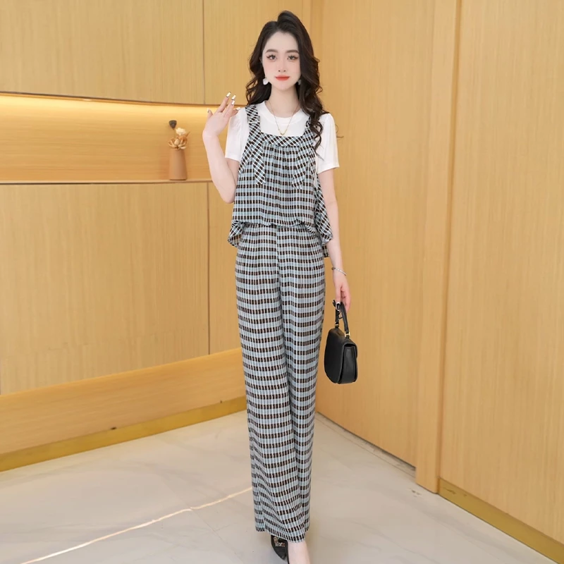 【两件套】夏季新款时尚修身气质高贵洋气印花收腰显瘦减龄两件套裤