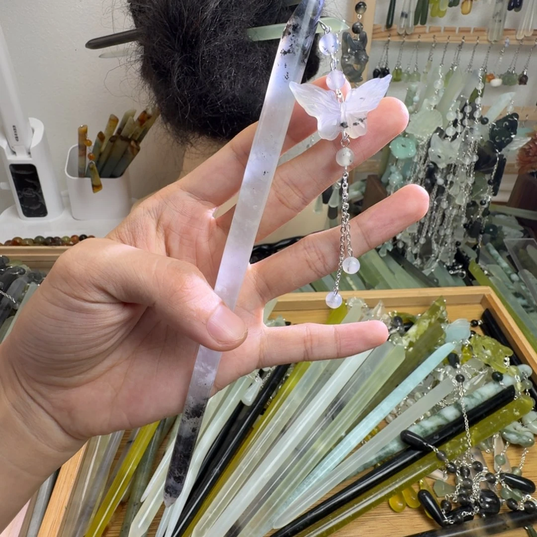 蛇纹石玉未镶嵌发饰长度19.5