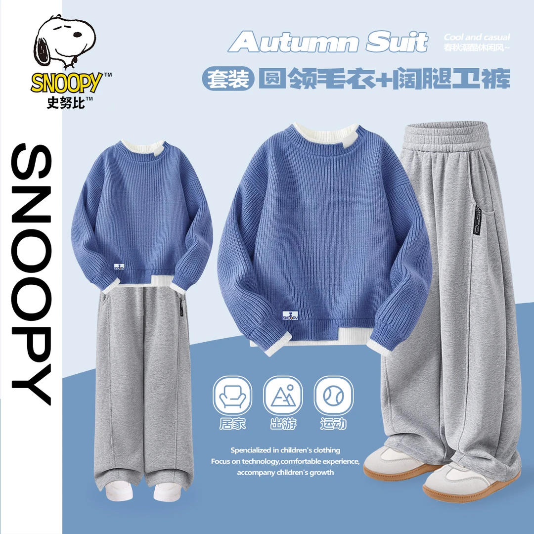 史努比毛衣针织衫2025秋冬中大童潮酷痞帅童装儿童套头圆领保暖衣